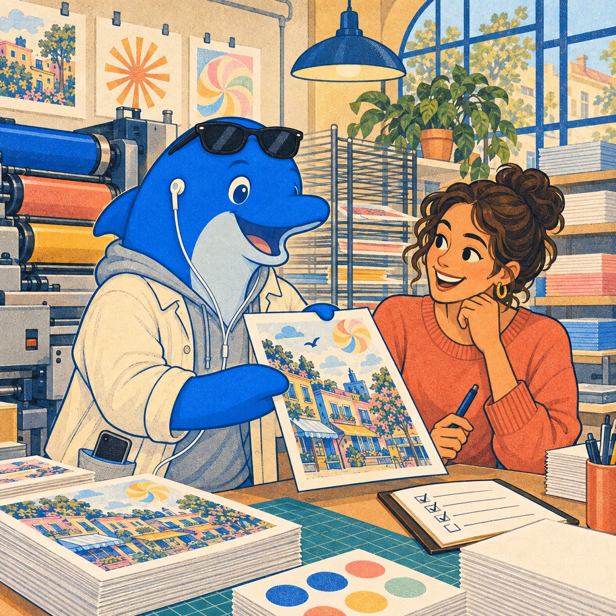 Schmitdy handing a newly prepared article to a reviewer